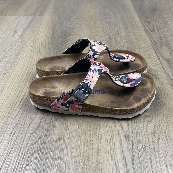 Birkenstock Gizeh Sandals Womens Size 5 EU 36 Navy Floral Narrow Made Germany - Picture 3 of 10